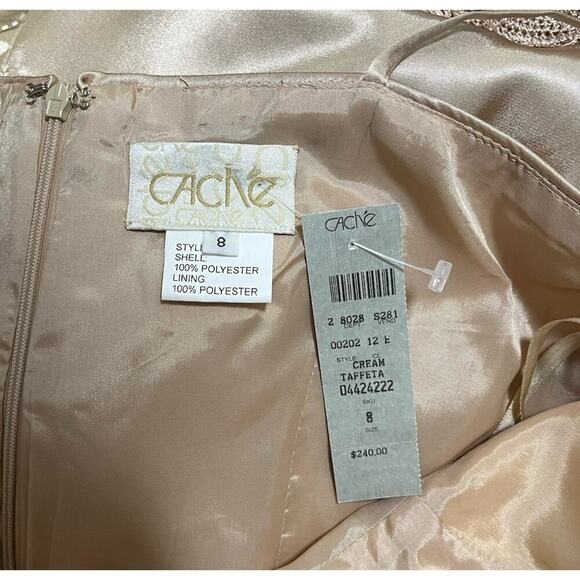 VTG Cache Satin Macrame Fringe Beaded Midi Dress Size 8 Formal Event Y2K Fairy - Picture 9 of 11